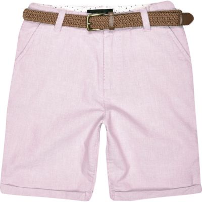 Boys pink belted Oxford shorts
